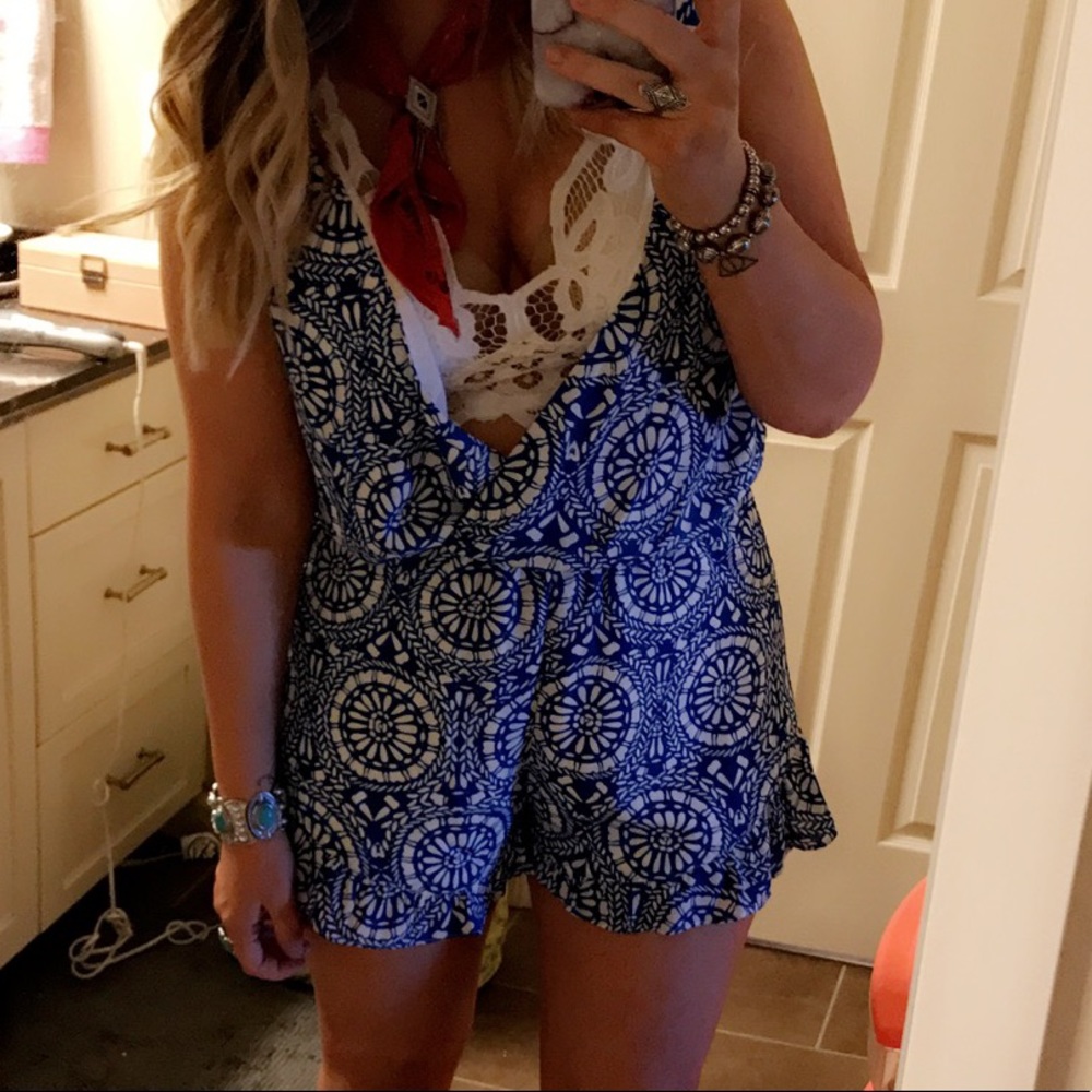Show Me Your Mumu Blue & White Romper (L)
